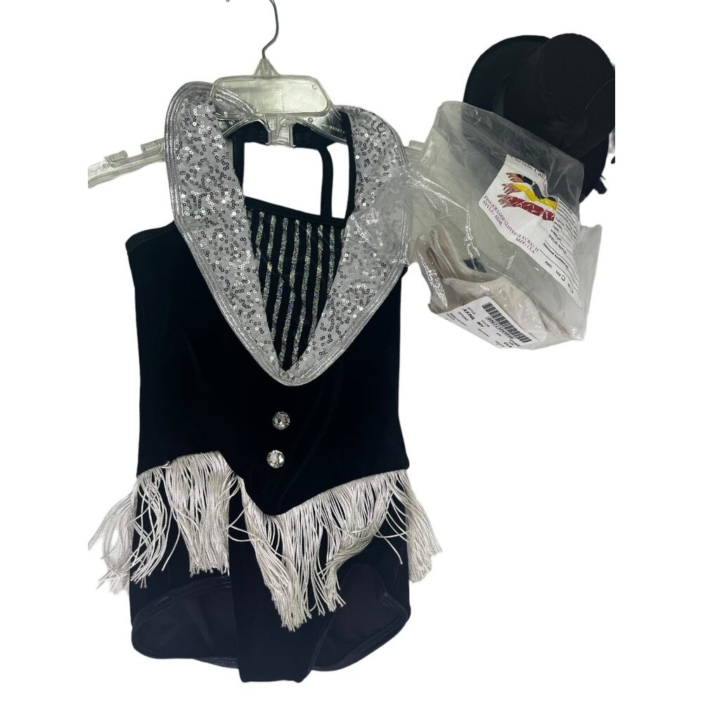Jazz Dance Costume Outfit Black Halloween Child Small Curtain Call W/ Gloves Hat
